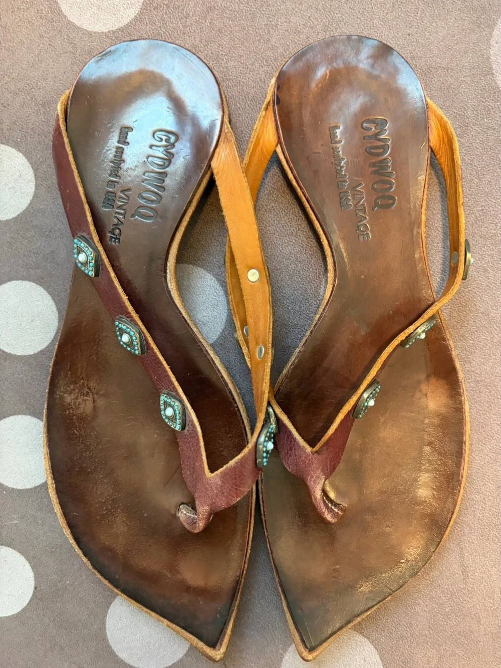 Gydwoq Vintage Brown Beaded Leather Women's Sandals